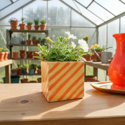 Pot Bicolor Cerámica Esmaltada con Líneas 11.5cm - Diseño Elegante Porta Macetero Frank Home Chile