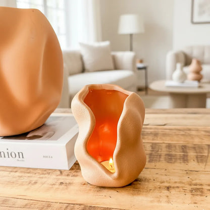 Porta Vela Ondas Cerámica 13cm - Diseño Orgánico Elegante Porta Vela Frank Home Chile