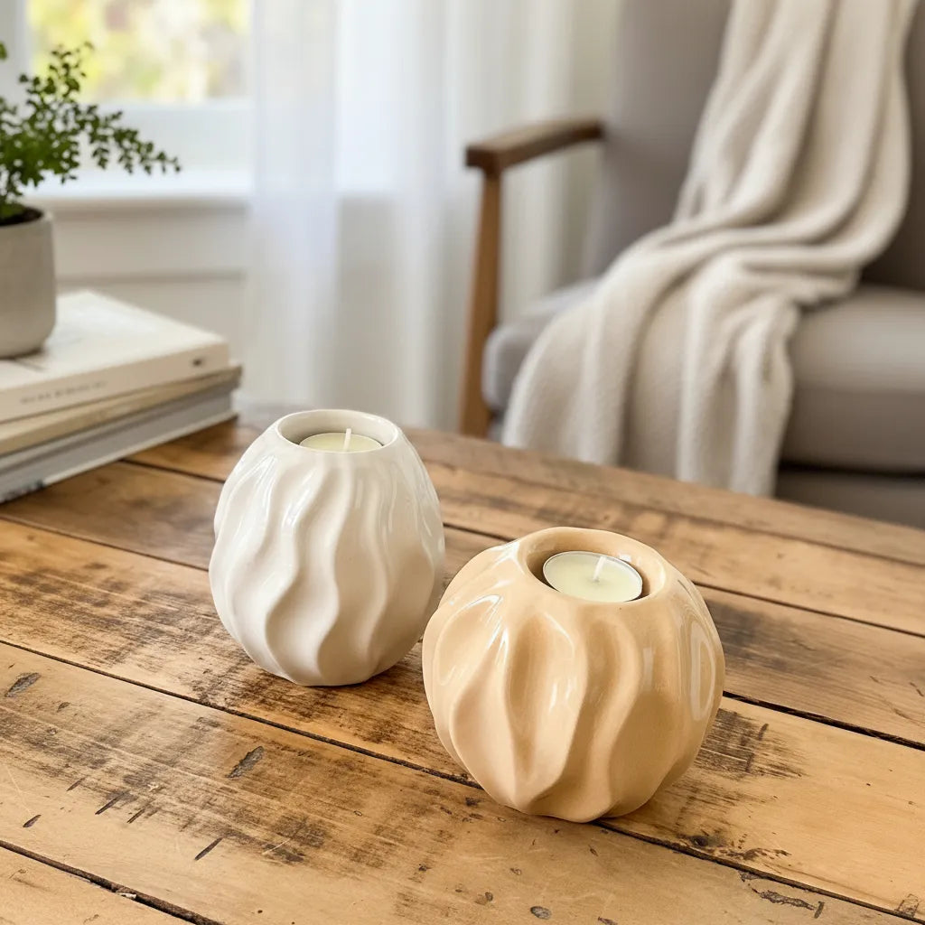 Portavela Cerámica Esmaltada con Relieves - 4 Diseños Únicos Terracota Porta Vela Frank Home Chile