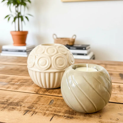 Portavela Cerámica Esmaltada con Relieves - 4 Diseños Únicos Verde Porta Vela Frank Home Chile