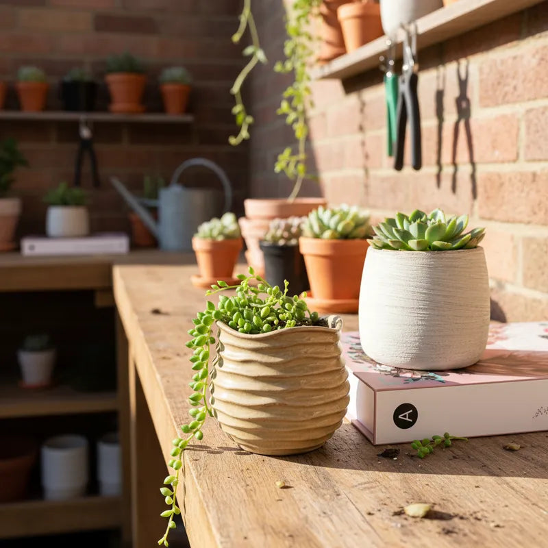 Set 4 Pots Cerámica Rústica 11cm - Porta Maceteros Elegantes Porta Macetero Frank Home Chile