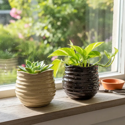 Set 4 Pots Cerámica Rústica 11cm - Porta Maceteros Elegantes Porta Macetero Frank Home Chile