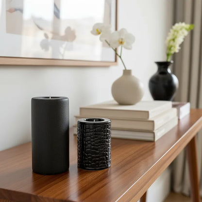 Set 2 Portavelas Cerámica Negros 15cm y 10cm - Minimalista Porta Vela Frank Home Chile