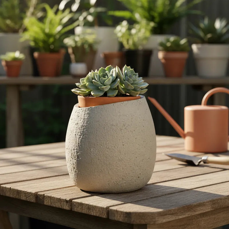 Porta Macetero Cerámica Textura Cemento Industrial Gris Porta Macetero Frank Home Chile