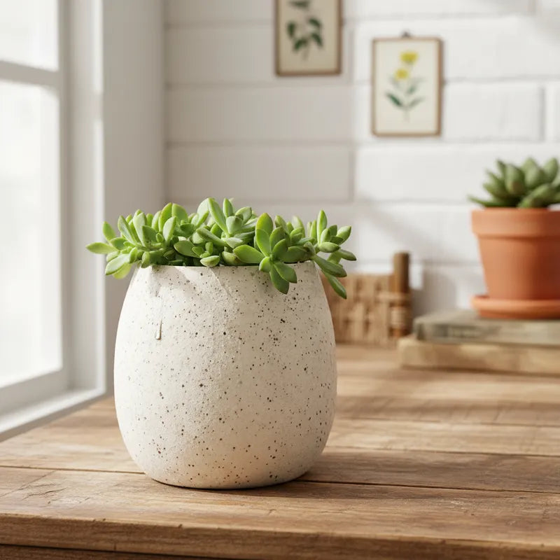 Porta Macetero Cerámica Textura Cemento Industrial Blanco Porta Macetero Frank Home Chile