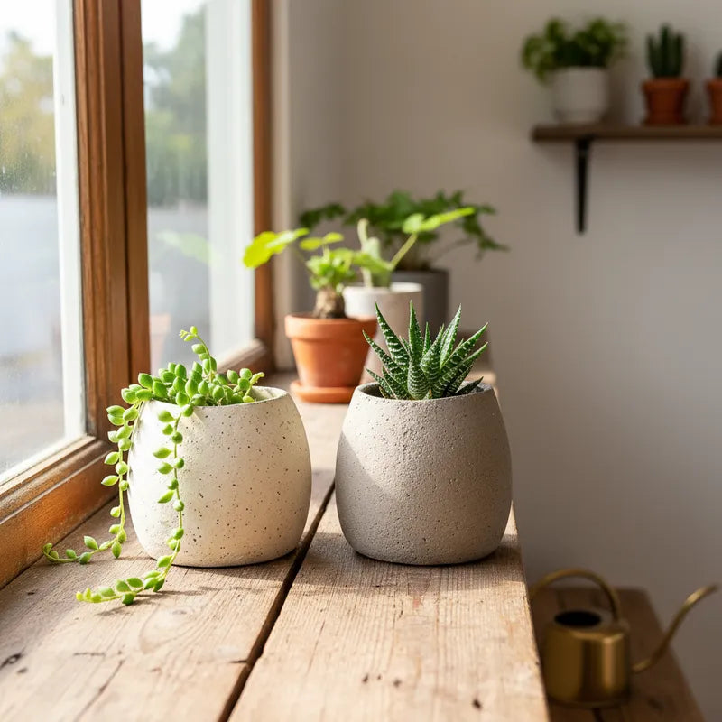 Porta Macetero Cerámica Textura Cemento Industrial Porta Macetero Frank Home Chile