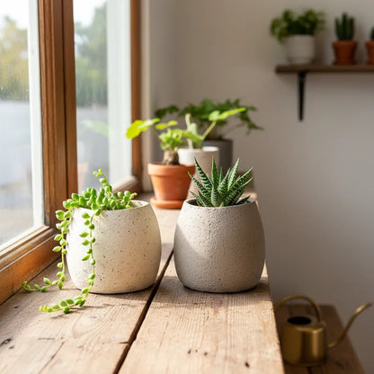 Porta Macetero Cerámica Textura Cemento Industrial Porta Macetero Frank Home Chile