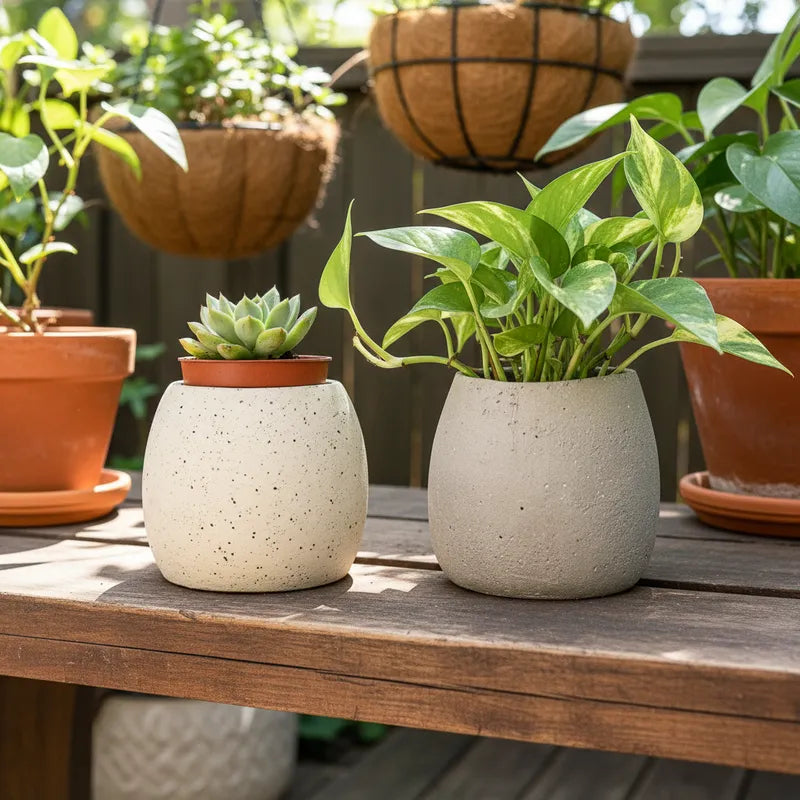 Porta Macetero Cerámica Textura Cemento Industrial Porta Macetero Frank Home Chile