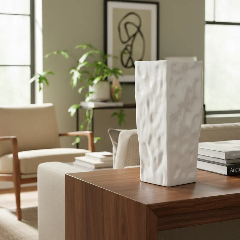 Florero Rectangular Cerámica Esmaltada 35x15 cm - Diseño Contemporáneo Florero Frank Home Chile