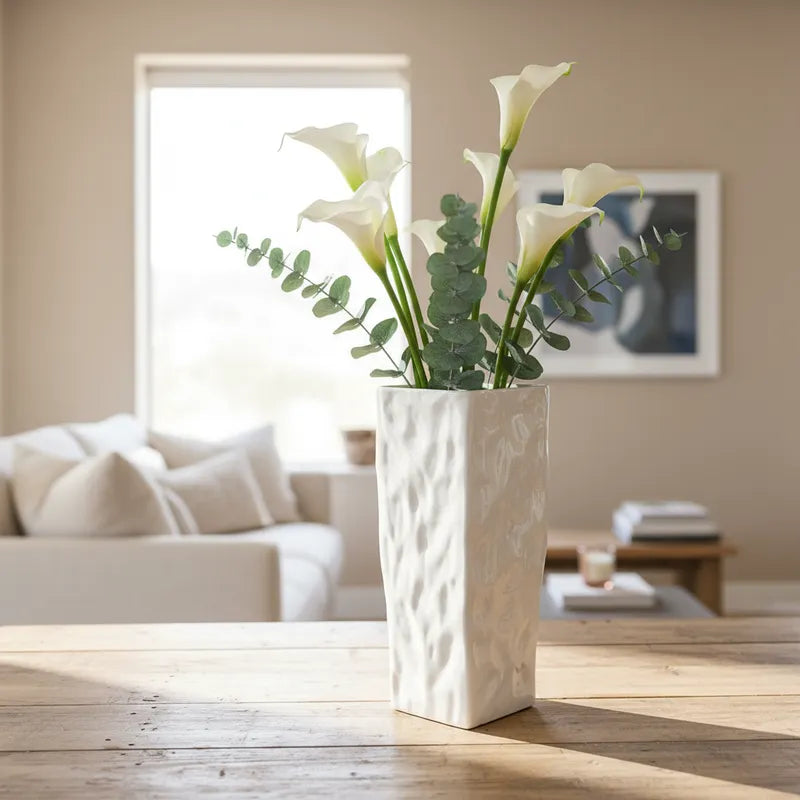 Florero Rectangular Cerámica Esmaltada 35x15 cm - Diseño Contemporáneo Florero Frank Home Chile