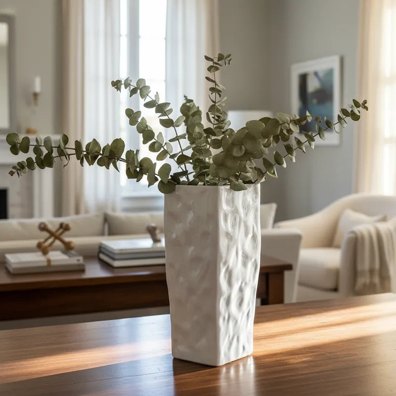 Florero Rectangular Cerámica Esmaltada 35x15 cm - Diseño Contemporáneo Florero Frank Home Chile