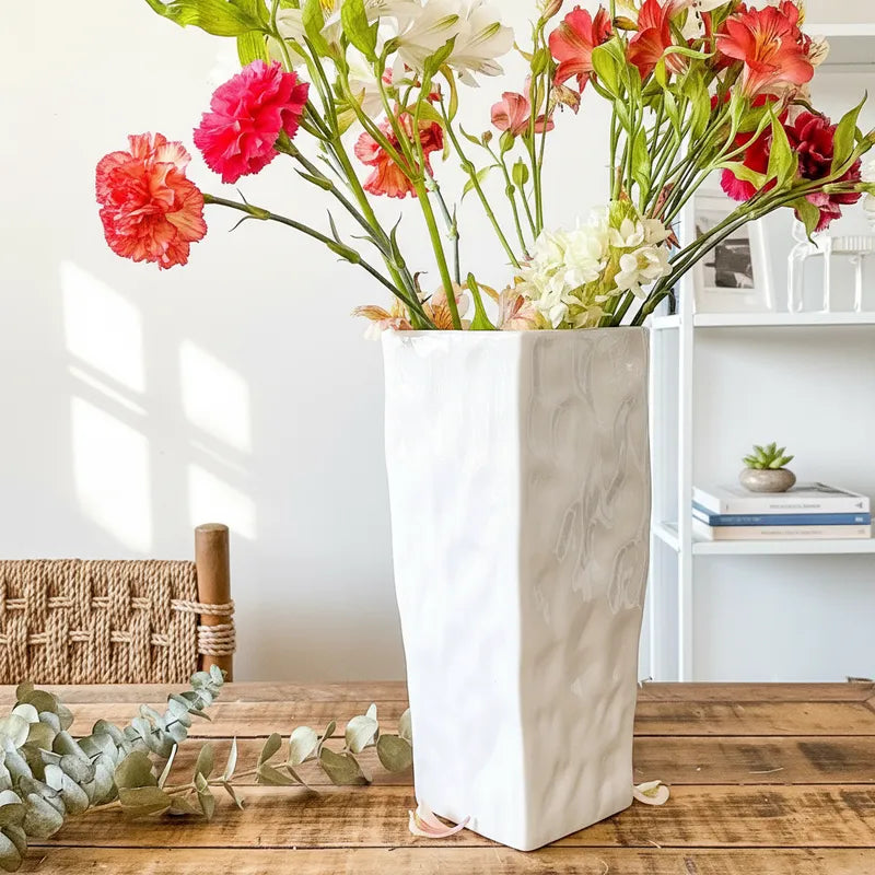 Florero Rectangular Cerámica Esmaltada 35x15 cm - Diseño Contemporáneo Florero Frank Home Chile