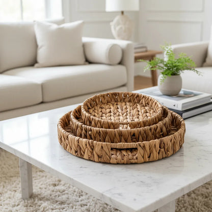 Set 3 Bandejas Tejidas Rafia 30cm, 25cm y 20cm - Redondas Canasto yute Frank Home Chile