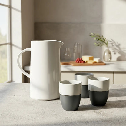 Set Jarra 1.8L y 6 Vasos Cerámica Bicolor 200ml - Elegante set jarra y vasos Frank Home Chile
