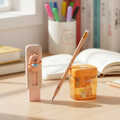 Set Escolar Capibara 3 Piezas - Lápiz, Goma y Sacapuntas Set escolar Frank Home Chile