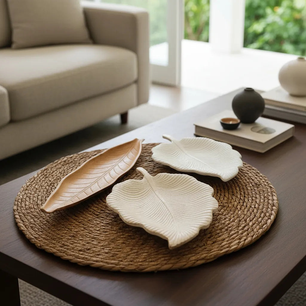 Set 3 Bandejas Hojas Madera Natural - 50cm, 40cm y 30cm bandeja Frank Home Chile