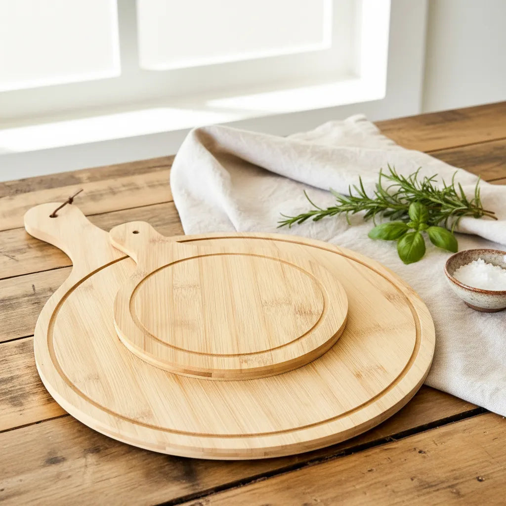 Set 2 Tablas Redondas Bambú 44cm y 26cm - Picoteo y Pizza bandeja Frank Home Chile