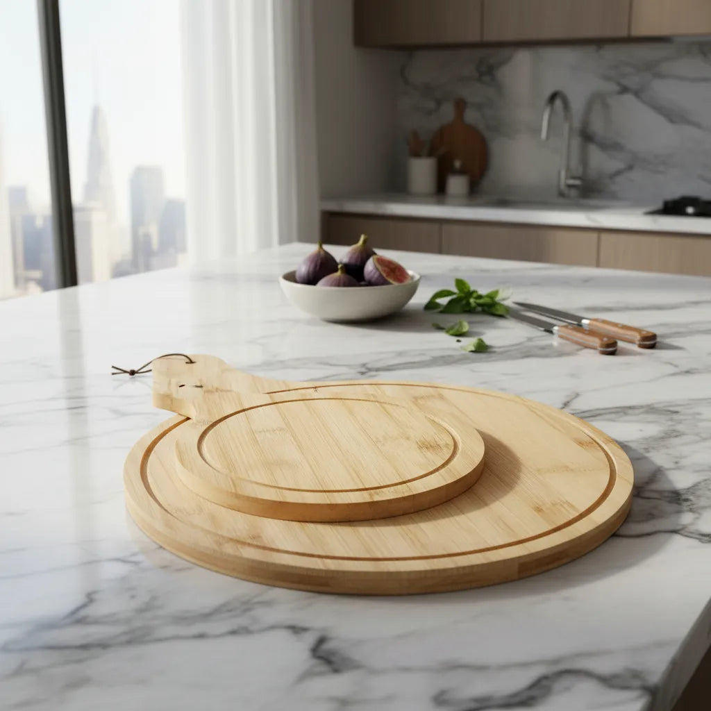 Set 2 Tablas Redondas Bambú 44cm y 26cm - Picoteo y Pizza bandeja Frank Home Chile