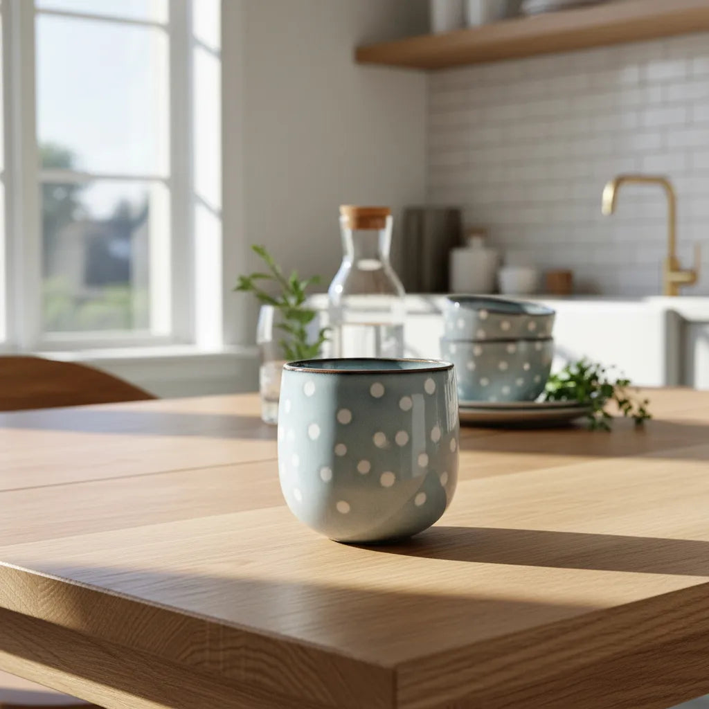 Set 6 Tazones Cerámica Celeste Lunares 350ml - Destonalizado Chic Tazon Frank Home Chile