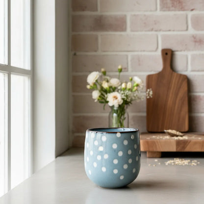 Set 6 Tazones Cerámica Celeste Lunares 350ml - Destonalizado Chic Tazon Frank Home Chile