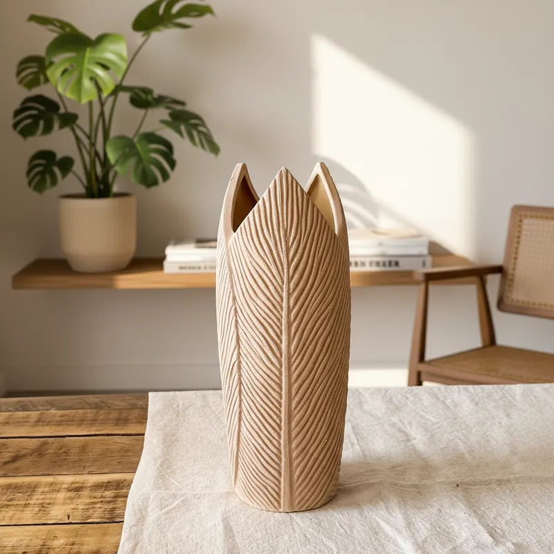 Floreros Terracota Artesanales - Diseño Hojas y Espiral 30-33cm Florero Frank Home Chile