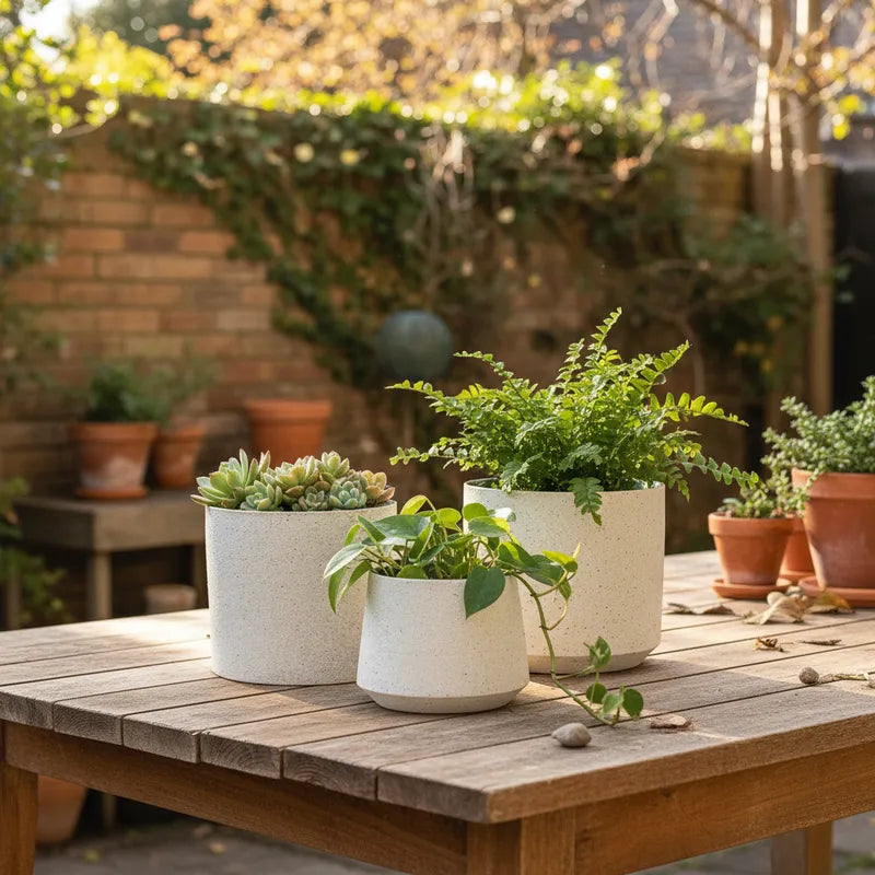 Porta Macetero Cerámica Interior Azul - Diseño Elegante 3 Tamaños Porta Macetero Frank Home Chile