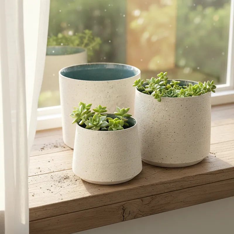 Porta Macetero Cerámica Interior Azul - Diseño Elegante 3 Tamaños Porta Macetero Frank Home Chile