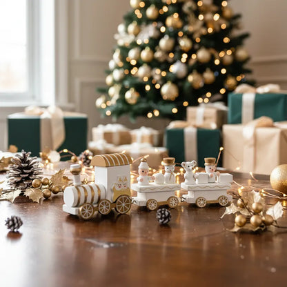 Tren Decorativo de Madera Navideño Blanco y Dorado Adorno Frank Home Chile