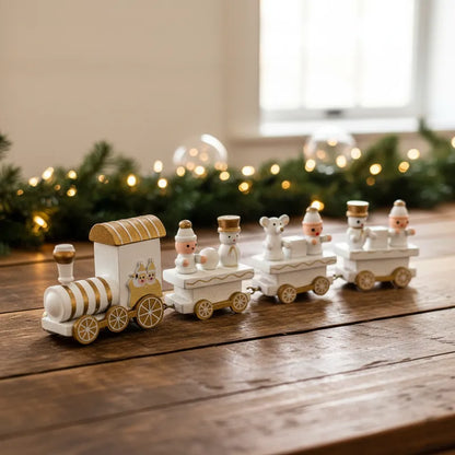 Tren Decorativo de Madera Navideño Blanco y Dorado Adorno Frank Home Chile