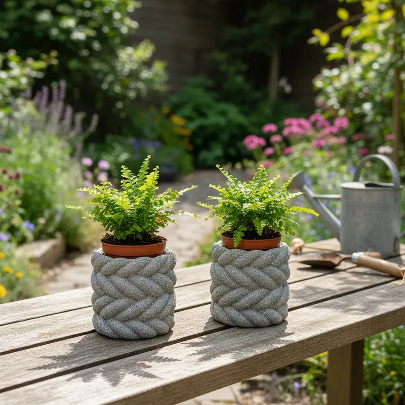 Porta Macetero Cerámica Textura Piedra Trenzado Porta Macetero Frank Home Chile