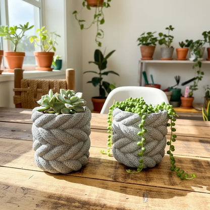 Porta Macetero Cerámica Textura Piedra Trenzado Porta Macetero Frank Home Chile