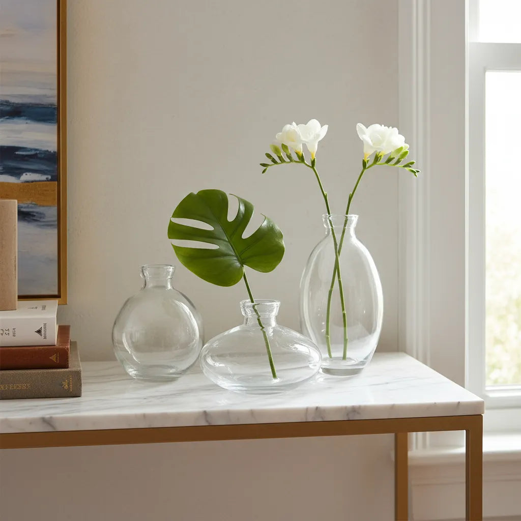 Trío 3 Mini Floreros Vidrio Vintage 12cm - Formas Orgánicas Florero Frank Home Chile
