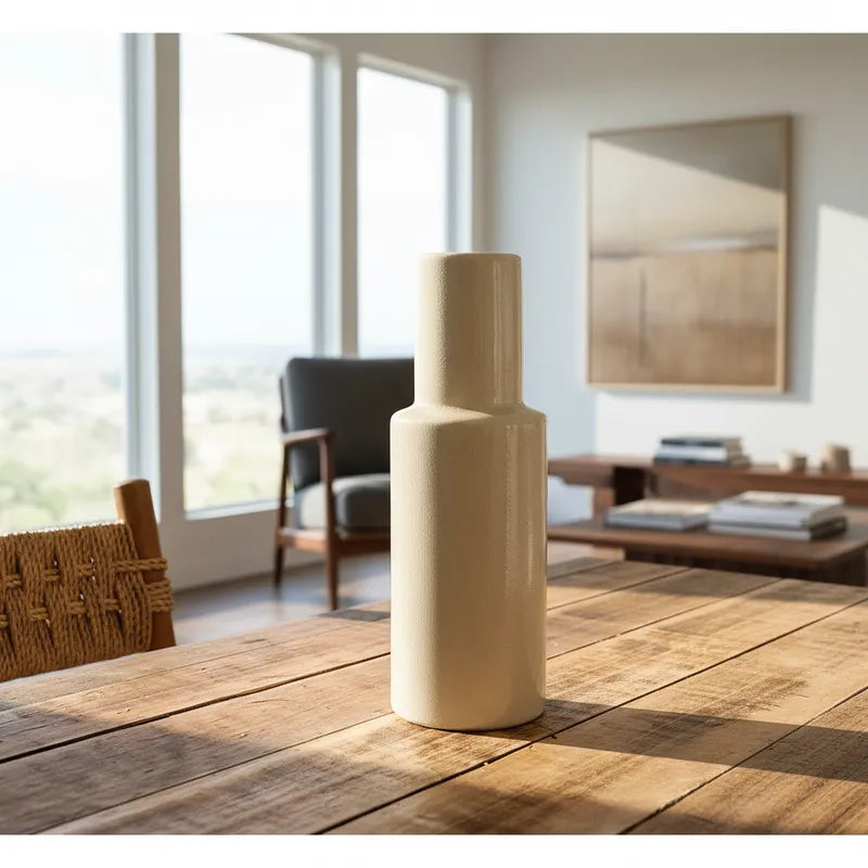 Florero Cerámica Esmaltada Tubo Beige Florero Frank Home Chile