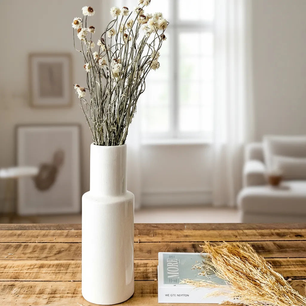 Florero Cerámica Esmaltada Tubo Blanco Florero Frank Home Chile