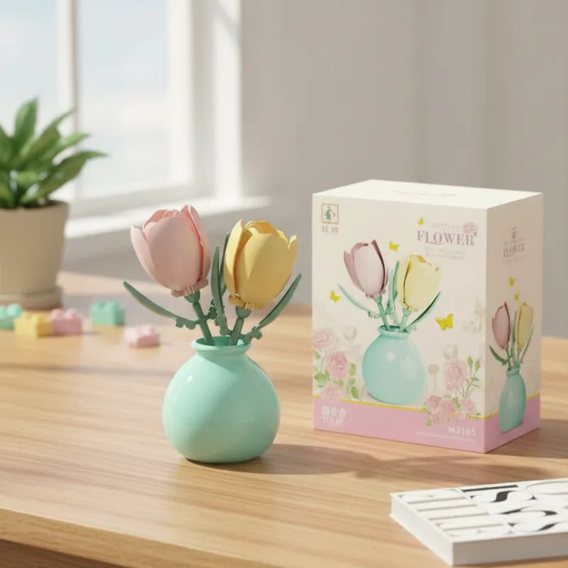 Bloques de Construcción Flores Tulipanes con Jarrón Florero Frank Home Chile