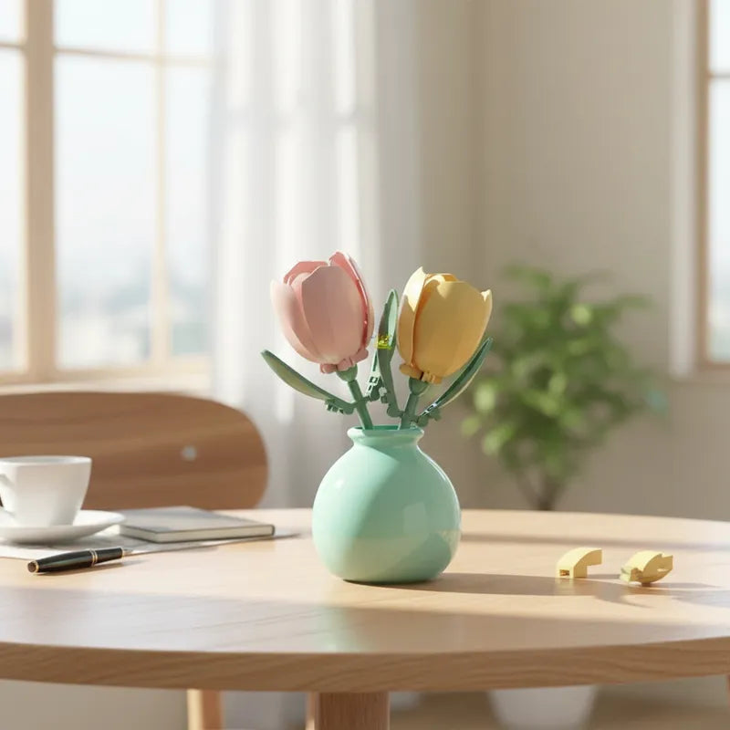 Bloques de Construcción Flores Tulipanes con Jarrón Florero Frank Home Chile