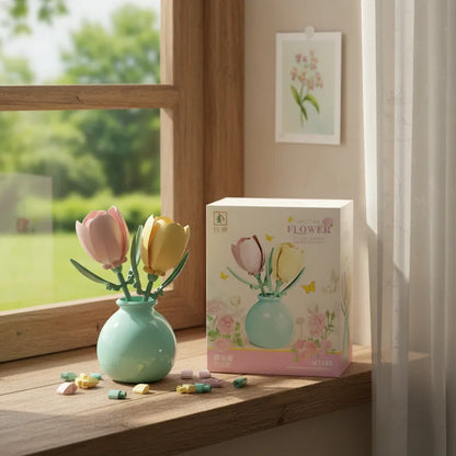 Bloques de Construcción Flores Tulipanes con Jarrón Florero Frank Home Chile