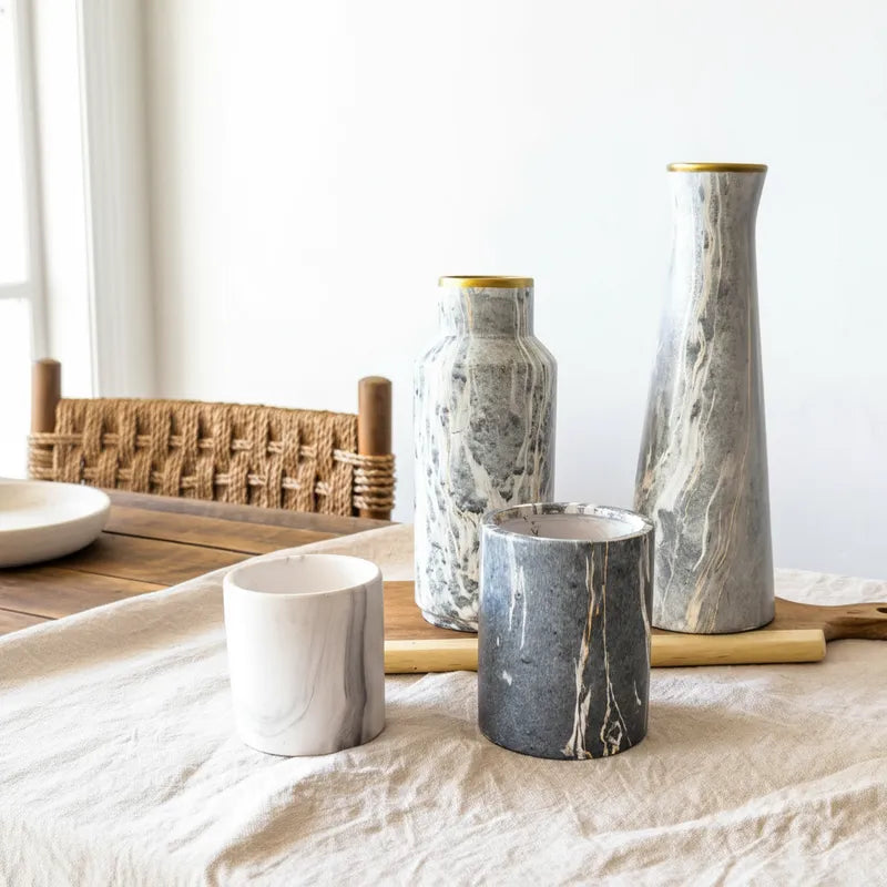 Florero textura mármol ribete dorado Florero Frank Home Chile