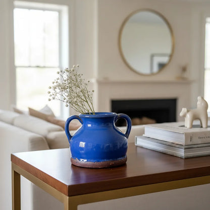 Vasija Rústica Cerámica Azul 13cm - Mini Florero Artesanal Florero Frank Home Chile