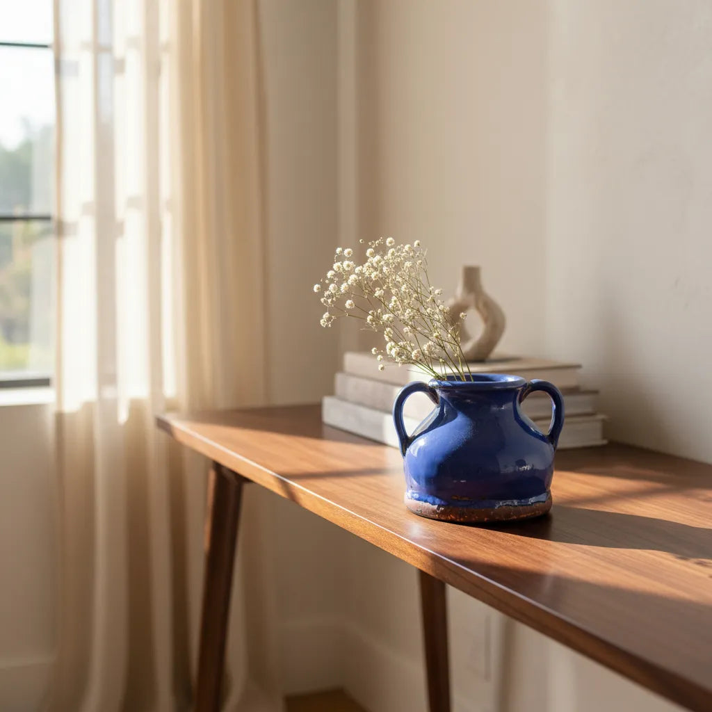 Vasija Rústica Cerámica Azul 13cm - Mini Florero Artesanal Florero Frank Home Chile