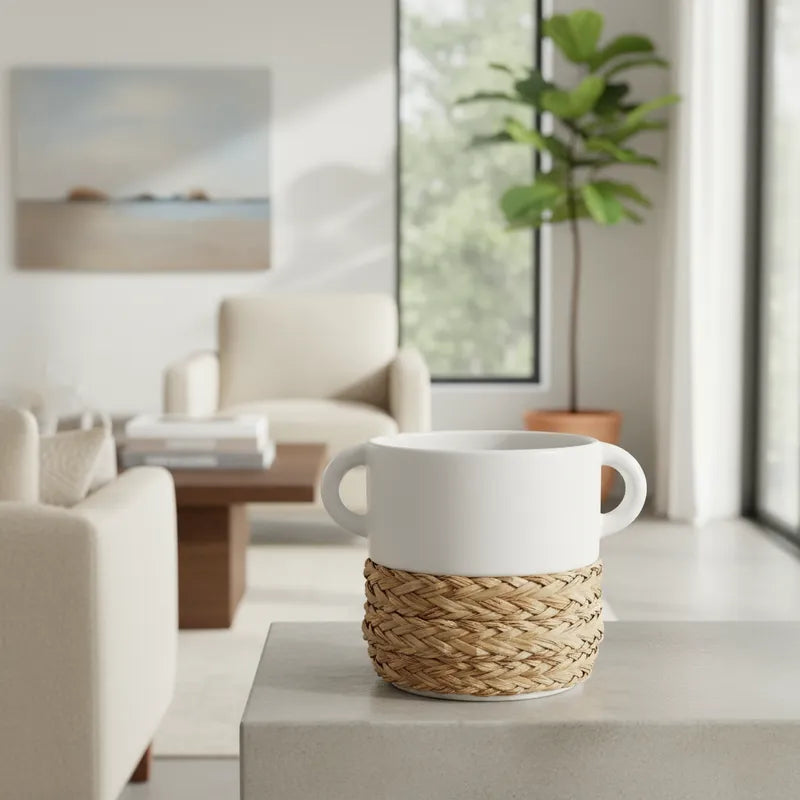 Vasija Cerámica Trenza Cestería 25cm - Frank Home Florero Frank Home Chile