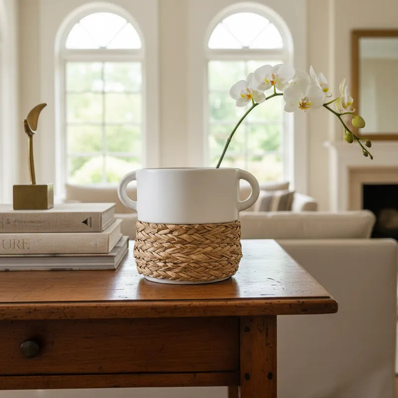 Vasija Cerámica Trenza Cestería 25cm - Frank Home Florero Frank Home Chile