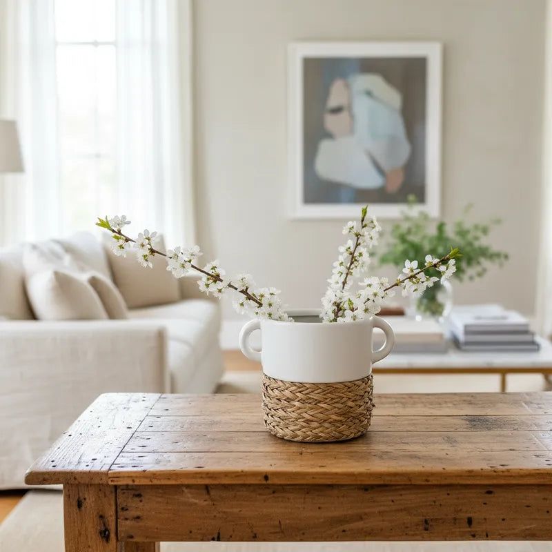 Vasija Cerámica Trenza Cestería 25cm - Frank Home Florero Frank Home Chile