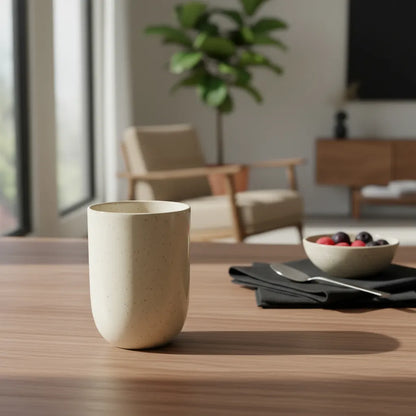 Set 6 Vasos Cerámica Beige Jaspeado 300ml - Elegante Rústico Vasos Frank Home Chile