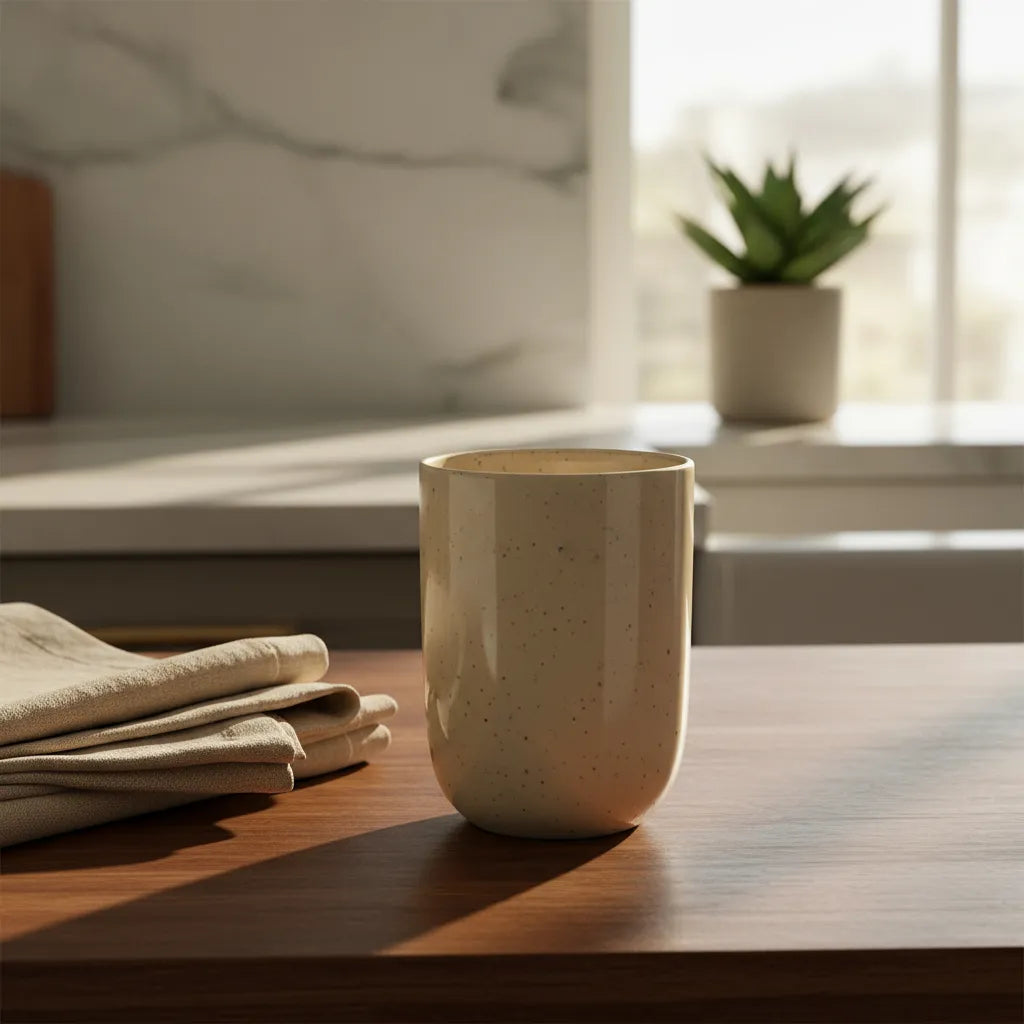 Set 6 Vasos Cerámica Beige Jaspeado 300ml - Elegante Rústico Vasos Frank Home Chile