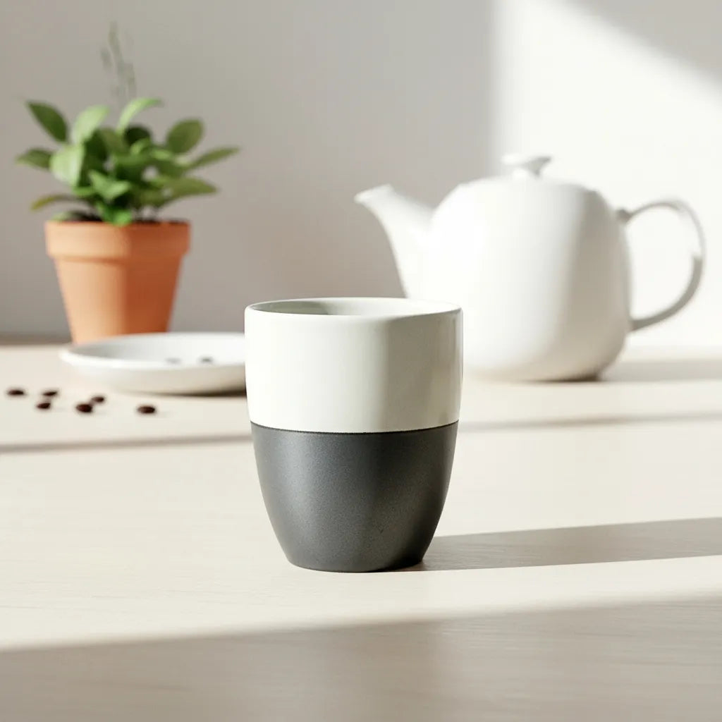 Set 6 Vasos Cerámica Bicolor Azul Blanco 200ml - Línea Negra Vasos Frank Home Chile