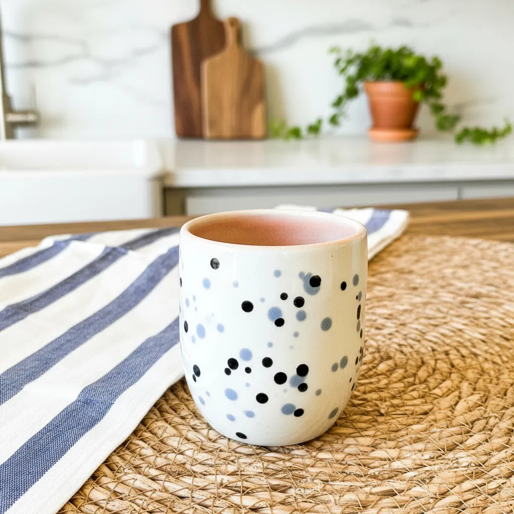 Set 6 Vasos Cerámica Art 300ml Puntos Azules Coral - Únicos Vasos Frank Home Chile