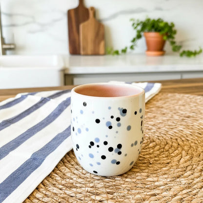 Set 6 Vasos Cerámica Art 300ml Puntos Azules Coral - Únicos Vasos Frank Home Chile