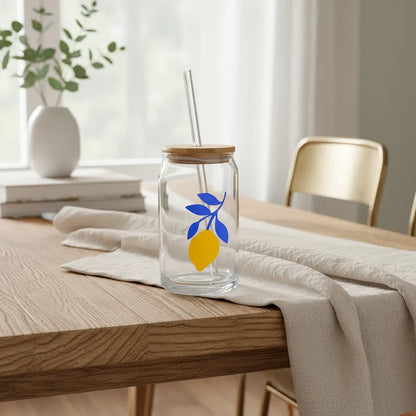 Vaso Vidrio con Bombilla y Tapa Bambú 480ml - Diseño Limón Vasos Frank Home Chile