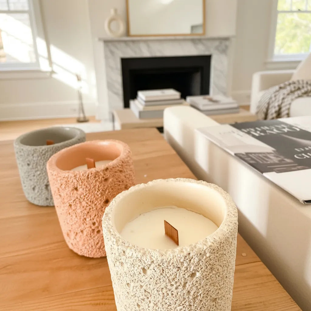 Vela Soja Frasco Cerámica Rústico 9cm - 4 Colores Elegantes Terracota Vela Frank Home Chile